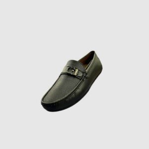 Men Black Half Leather Loafer Buckle Design